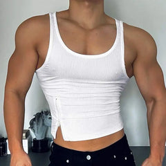 a sexy man in white Easy Out Zip Rib Crop Top - pridevoyageshop.com - gay men’s harness, lingerie and fetish wear