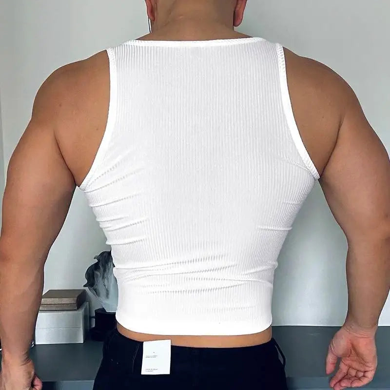a sexy man in white Easy Out Zip Rib Crop Top - pridevoyageshop.com - gay men’s harness, lingerie and fetish wear
