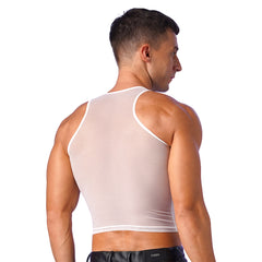 a sexy man in white Locker Room Mirage Sheer Crop Tank - pridevoyageshop.com - gay men’s harness, lingerie and fetish wear