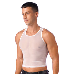 a sexy man in white Locker Room Mirage Sheer Crop Tank - pridevoyageshop.com - gay men’s harness, lingerie and fetish wear