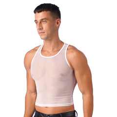 a sexy man in white Locker Room Mirage Sheer Crop Tank - pridevoyageshop.com - gay men’s harness, lingerie and fetish wear