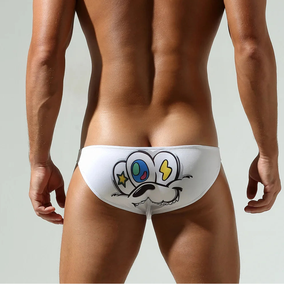 a sexy man in white Men’s Crush Face Swim Briefs – pridevoyageshop.com – gay men’s sexy swim briefs, trunks, board shorts, and bikinis