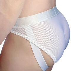 a sexy man in white Men’s Double-Band Bulge Show Mesh Jock Briefs - pridevoyageshop.com - gay men’s thongs, boxers, briefs and jockstraps