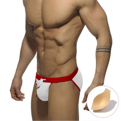 a sexy man in white Men’s Forbidden Fruit Bikini Swim Briefs with pad - pridevoyageshop.com - gay men’s sexy swim briefs, trunks, board shorts, and bikinis