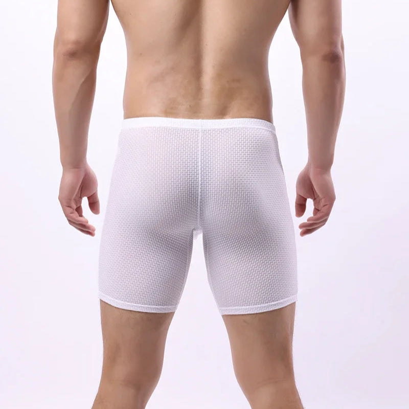 a sexy man in white Men's Glory Big Pouch Waffle-Knit Long Boxers - pridevoyageshop.com - gay men’s thongs, boxers, briefs and jockstraps