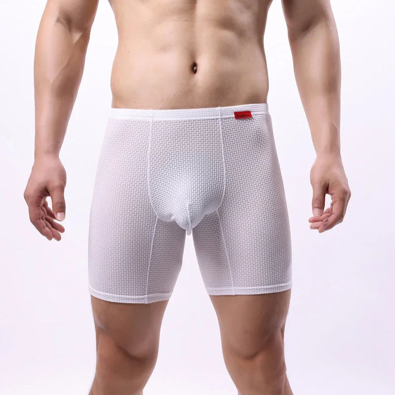 a sexy man in white Men's Glory Big Pouch Waffle-Knit Long Boxers - pridevoyageshop.com - gay men’s thongs, boxers, briefs and jockstraps
