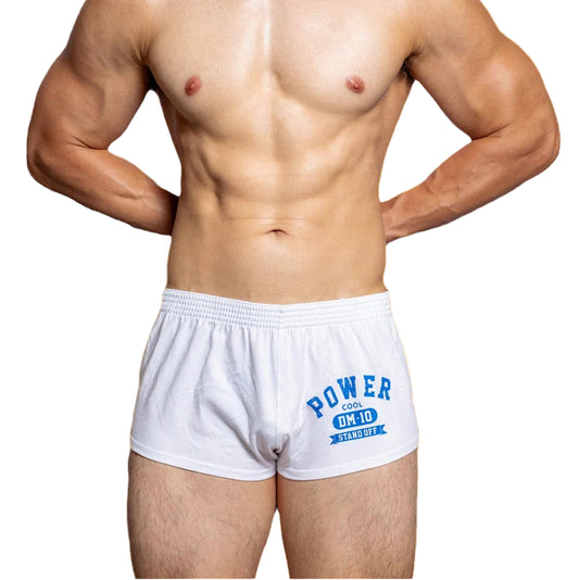 a sexy man in white Men’s Hunt Mode Low-Rise Gym Shorts – pridevoyageshop.com – gay men’s sexy swim briefs, trunks, board shorts, and bikinis