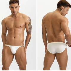 a sexy man in white Men’s Leashed at the Pool Swim Briefs - pridevoyageshop.com - gay men’s sexy swim briefs, trunks, board shorts, and bikinis