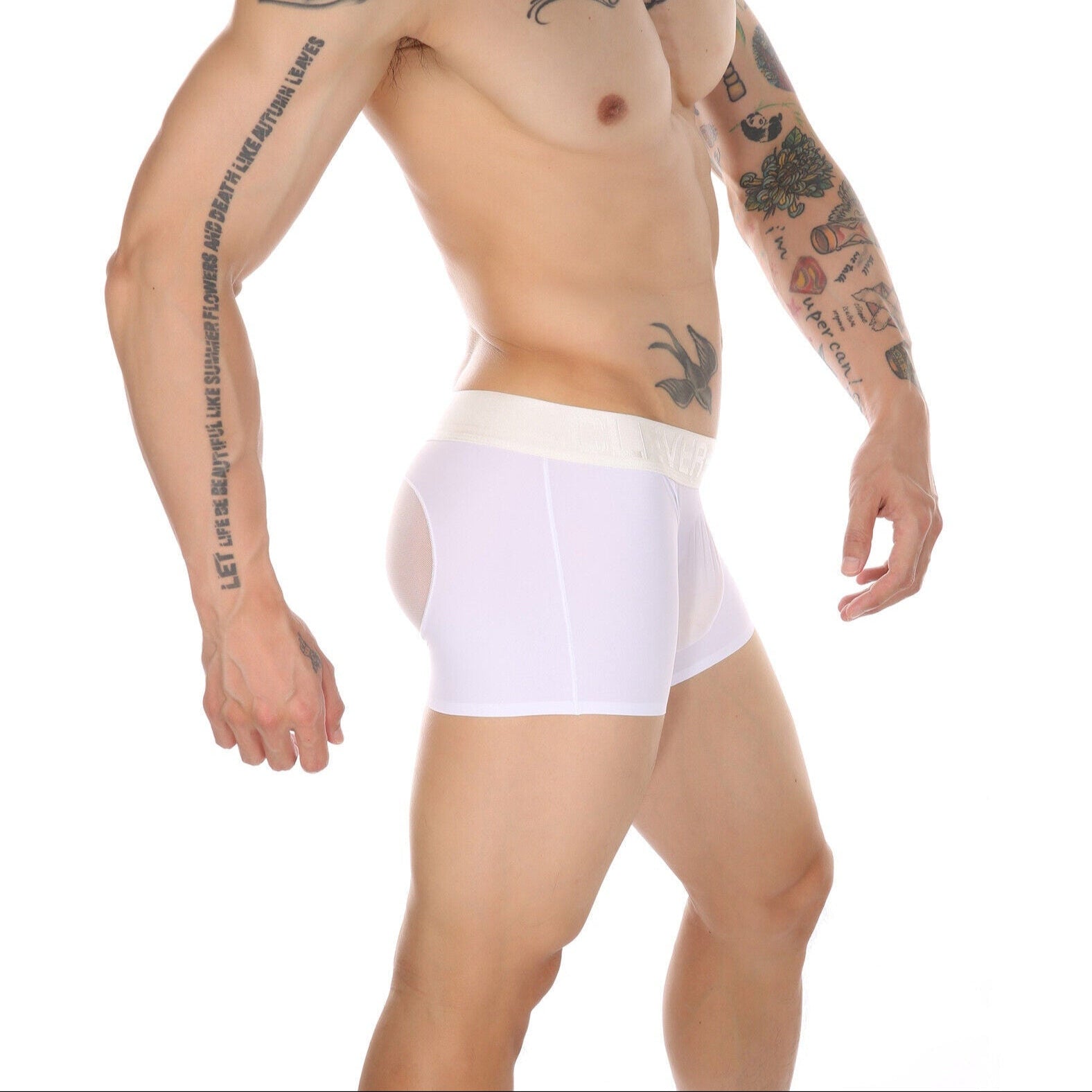 a sexy man in white Men’s Mesh Big Pouch and Peach Butt Boxer - pridevoyageshop.com - gay men’s thongs, boxers, briefs and jockstraps