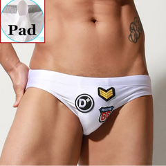 a sexy man in white Men’s Officer on Duty Low Rise Swim Briefs with pad - pridevoyageshop.com - gay men’s sexy swim briefs, trunks, board shorts, and bikinis