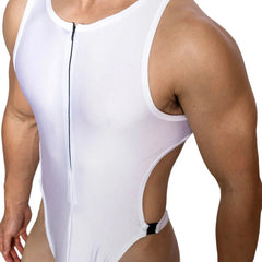a sexy man in white Men’s Open Circuit Bodysuit – pridevoyageshop.com – gay men’s harness, lingerie and fetish wear