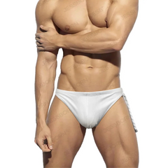 a sexy man in white Men's Rope Me Up Side Tether Swim Briefs - pridevoyageshop.com - gay men’s sexy swim briefs, trunks, board shorts, and bikinis