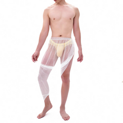 a sexy man in white Men’s Whisper Sheer Sarong – pridevoyageshop.com – gay men’s sexy swim briefs, trunks, board shorts, and bikinis