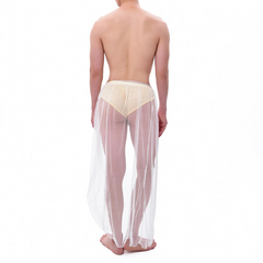 a sexy man in white Men’s Whisper Sheer Sarong – pridevoyageshop.com – gay men’s sexy swim briefs, trunks, board shorts, and bikinis