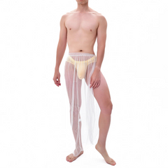 a sexy man in white Men’s Whisper Sheer Sarong – pridevoyageshop.com – gay men’s sexy swim briefs, trunks, board shorts, and bikinis