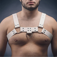 a sexy man in white Men’s White Flag Bulldog Harness – pridevoyageshop.com – gay men’s harness, lingerie and fetish wear