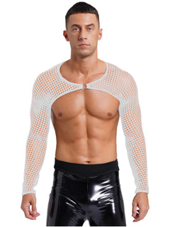 a sexy man in white Night Bracer Ring Net Shrug - pridevoyageshop.com - gay men’s harness, lingerie and fetish wear