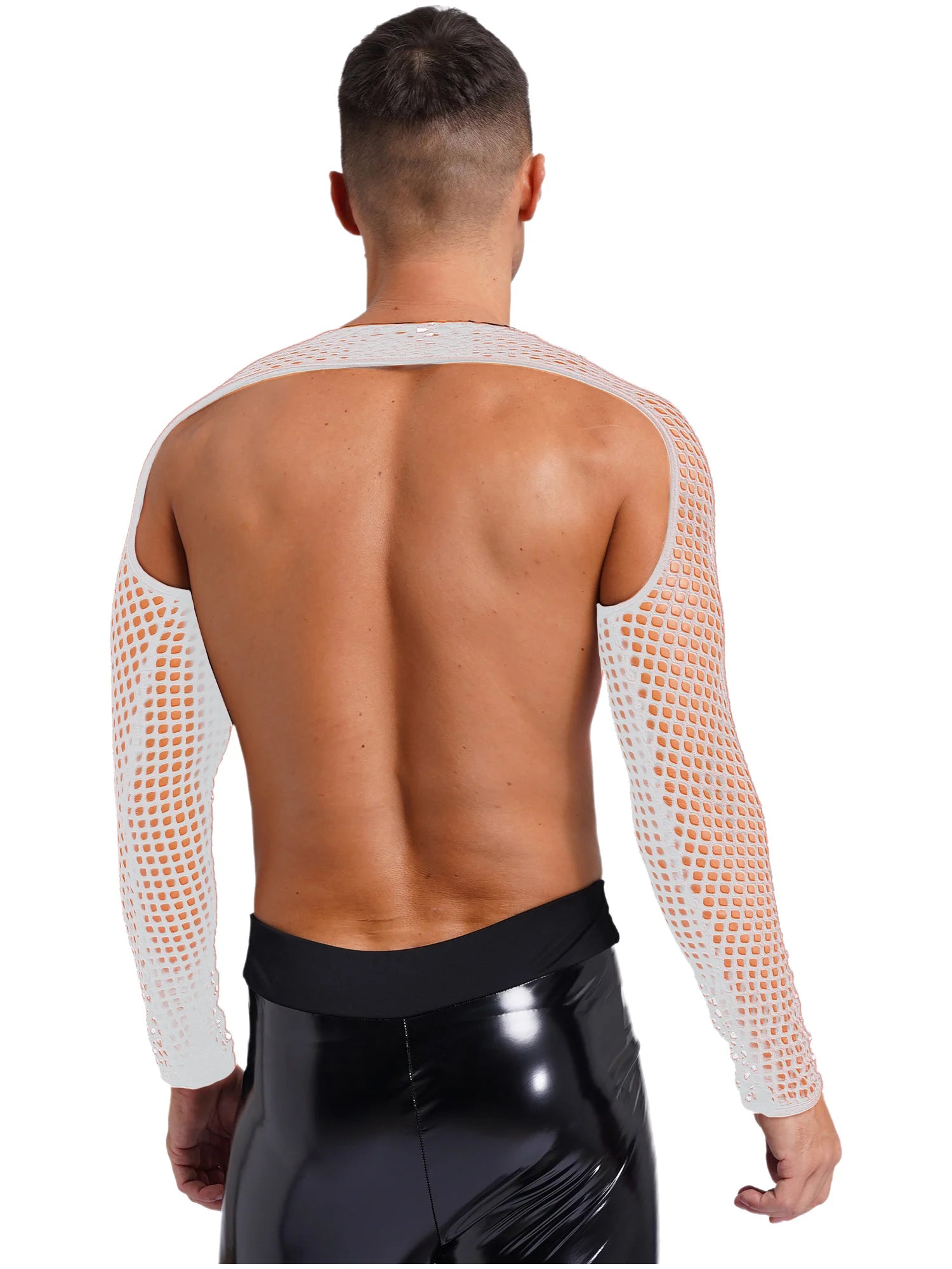 a sexy man in white Night Bracer Ring Net Shrug - pridevoyageshop.com - gay men’s harness, lingerie and fetish wear