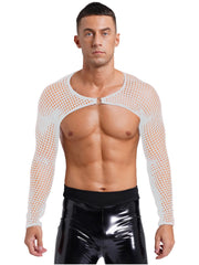 a sexy man in white Night Bracer Ring Net Shrug - pridevoyageshop.com - gay men’s harness, lingerie and fetish wear