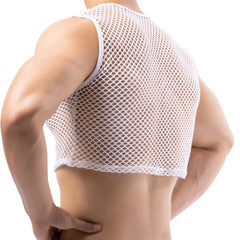 a sexy man in white Short Circuit Net Crop - pridevoyageshop.com - gay men’s harness, lingerie and fetish wear