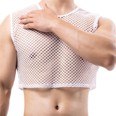 a sexy man in white Short Circuit Net Crop - pridevoyageshop.com - gay men’s harness, lingerie and fetish wear