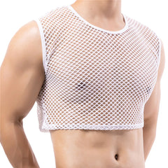 a sexy man in white Short Circuit Net Crop - pridevoyageshop.com - gay men’s harness, lingerie and fetish wear