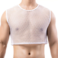 a sexy man in white Short Circuit Net Crop - pridevoyageshop.com - gay men’s harness, lingerie and fetish wear