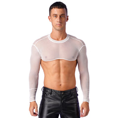 a sexy man in white Underline Sheer Mesh Shrug - pridevoyageshop.com - gay men’s harness, lingerie and fetish wear