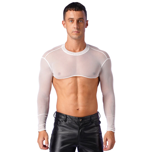 a sexy man in white Underline Sheer Mesh Shrug - pridevoyageshop.com - gay men’s harness, lingerie and fetish wear