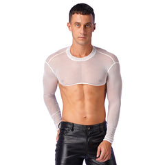a sexy man in white Underline Sheer Mesh Shrug - pridevoyageshop.com - gay men’s harness, lingerie and fetish wear