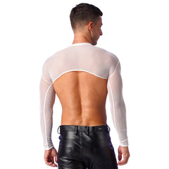 a sexy man in white Underline Sheer Mesh Shrug - pridevoyageshop.com - gay men’s harness, lingerie and fetish wear