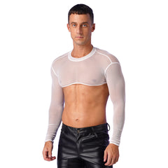 a sexy man in white Underline Sheer Mesh Shrug - pridevoyageshop.com - gay men’s harness, lingerie and fetish wear