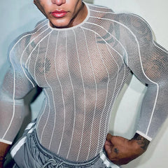 a sexy man in white Veiny Shaft Mesh Long Sleeve - pridevoyageshop.com - gay men’s harness, lingerie and fetish wear