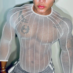 a sexy man in white Veiny Shaft Mesh Long Sleeve - pridevoyageshop.com - gay men’s harness, lingerie and fetish wear