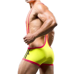 a sexy man in yellow Men’s Centerline Singlet – pridevoyageshop.com – gay men’s harness, lingerie and fetish wear