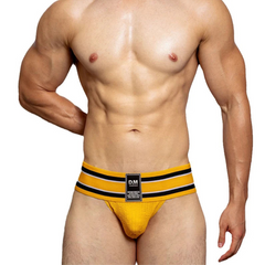 a sexy man in yellow Men’s D.M. Label Stripe Jock Briefs - pridevoyageshop.com - gay men’s thongs, boxers, briefs and jockstraps