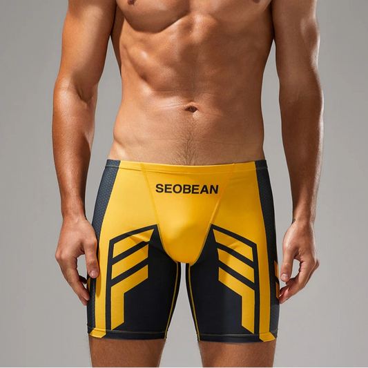 a sexy man in yellow Men’s Volt Strike Vortex Compression Swim Shorts – pridevoyageshop.com – gay men’s sexy swim briefs, trunks, board shorts, and bikinis