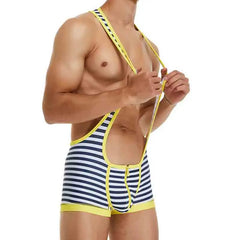 a sexy man in yellow The Commodore Nautical Zip Singlet – pridevoyageshop.com – gay men’s harness, lingerie and fetish wear