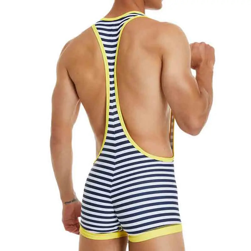 a sexy man in yellow The Commodore Nautical Zip Singlet – pridevoyageshop.com – gay men’s harness, lingerie and fetish wear