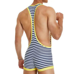 a sexy man in yellow The Commodore Nautical Zip Singlet – pridevoyageshop.com – gay men’s harness, lingerie and fetish wear