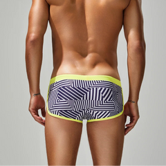 a sexy man in yellow side SEOBEAN Men’s Obey the Stripe Low Rise Swim Trunks – pridevoyageshop.com – gay men’s sexy swim briefs, trunks, board shorts, and bikinis