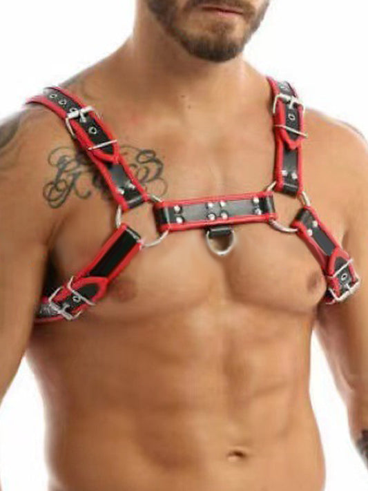 a man in Leather Red Bulldog Chest Harness: Men's Clubwear and Gay Lingerie - pridevoyageshop.com - gay men’s harness, lingerie and fetish wear