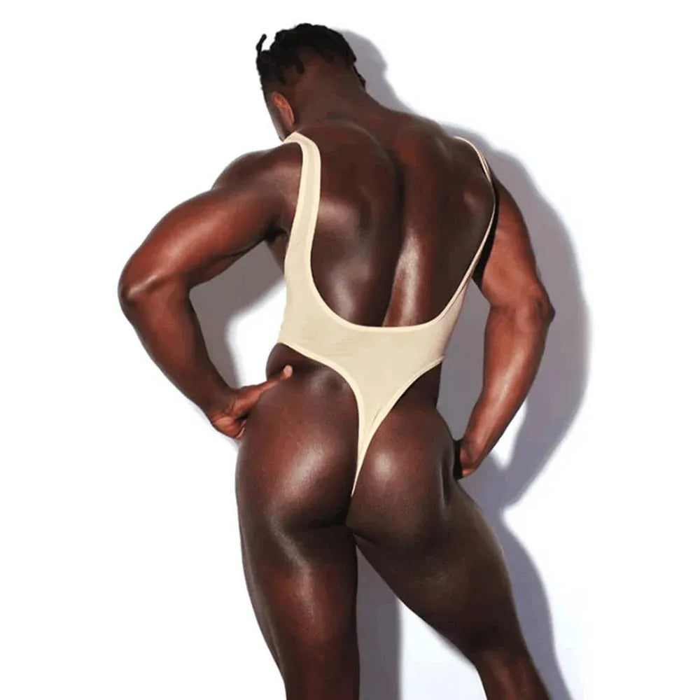 a sexy gay man beige Extreme Thong Bodysuit - Men's Singlets, Bodysuits, Leotard & Unitard - pridevoyageshop.com