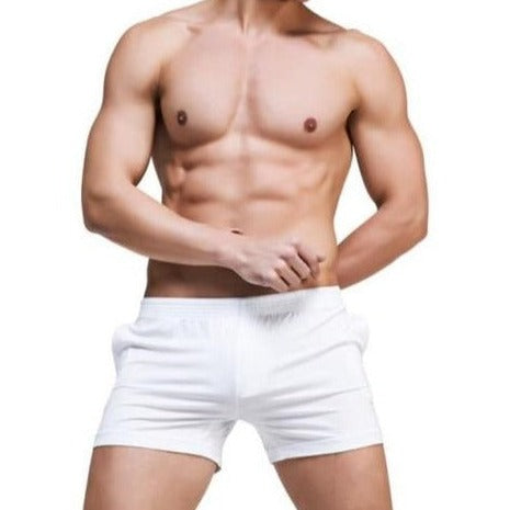 a hot gay man in white Solid Skinny Sweat Shorts | Gay Loungewear & Shorts - pridevoyageshop.com - gay pajamas, gay loungewear, gay sleepwear