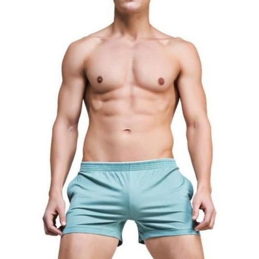 a hot gay man in light green Solid Skinny Sweat Shorts | Gay Loungewear & Shorts - pridevoyageshop.com - gay pajamas, gay loungewear, gay sleepwear