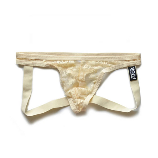 beige DM Men’s Lace Fuck Jockstrap - pridevoyageshop.com - gay men’s thongs, boxers, briefs and jockstraps