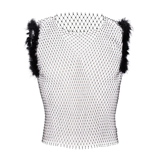 black Cherub Wing Feather Mesh Tank - pridevoyageshop.com - gay men’s harness, lingerie and fetish wear