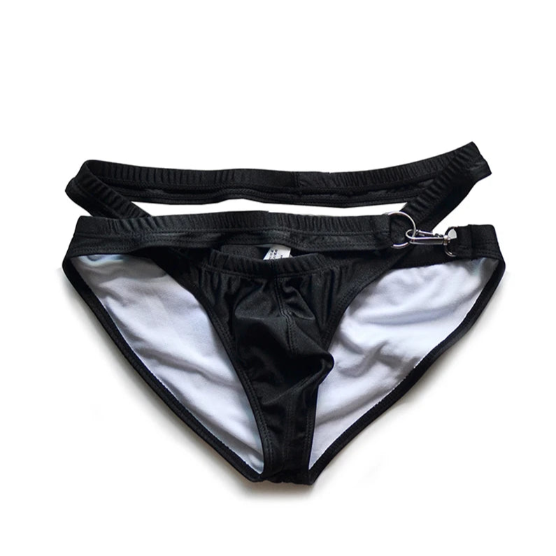 black DM Mens Hook & Dive Double-Strap Swim Brief - pridevoyageshop.com - gay men’s thongs, boxers, briefs and jockstraps