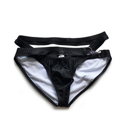 black DM Mens Hook & Dive Double-Strap Swim Brief - pridevoyageshop.com - gay men’s thongs, boxers, briefs and jockstraps