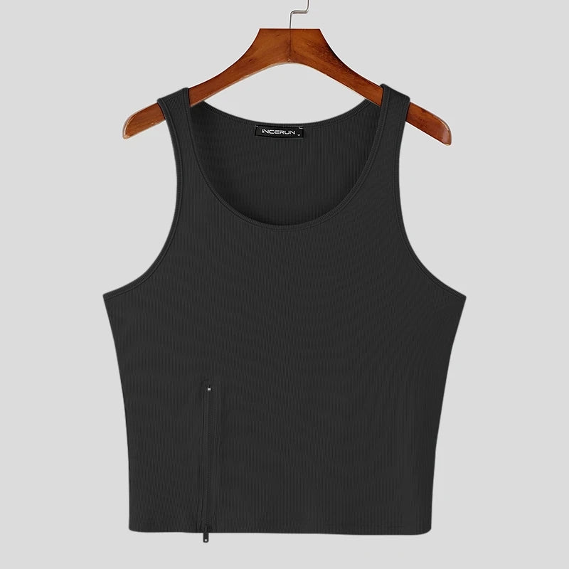 black Easy Out Zip Rib Crop Top - pridevoyageshop.com - gay men’s harness, lingerie and fetish wear